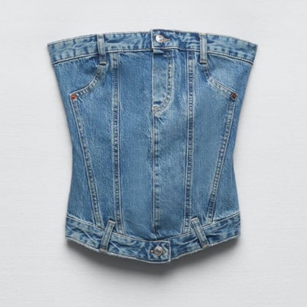 NWT Zara Corset Style Denim Top TRF Women’s L